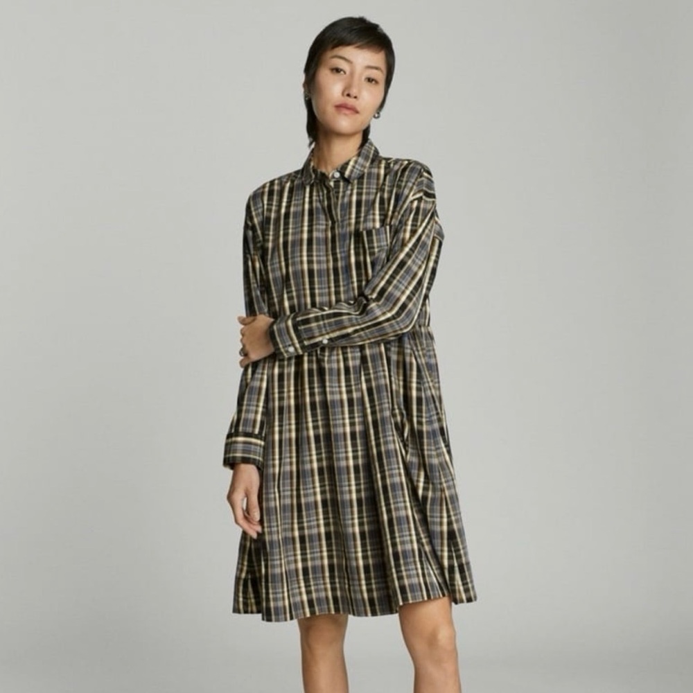Everlane Multicolored Plaid Long Sleeve Dress